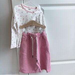 White Floral Top and Pink Skirt Set